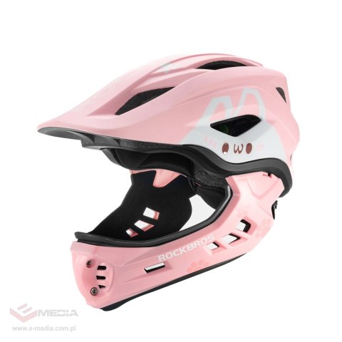 Kask rowerowy Rockbros TT-32002 Rabbit dziecięcy z odpinaną szczęką rozmiar M (54-58) - różowy