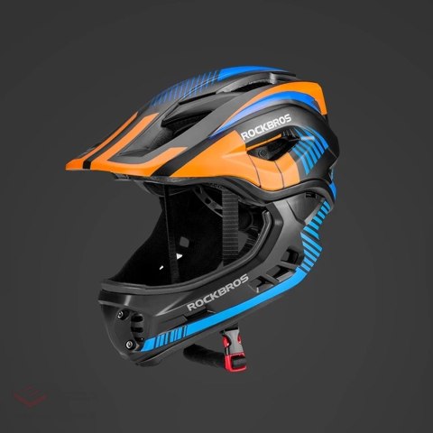Kask rowerowy Rockbros TT-32SOBL-S dziecięcy z odpinaną szczęką rozmiar S - czarno-pomarańczowy