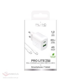 Ładowarka sieciowa Puro PROLITE 20W USB-A / USB-C + kabel USB-C - USB-C 1.2m - biała