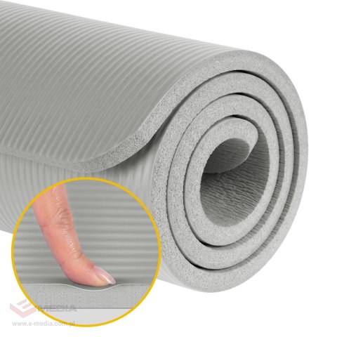 Mata gimnastyczna do ćwiczeń joga, pilates, fitness, 190x115cm, grubość 2cm, materiał NBR, szara, REBEL ACTIVE