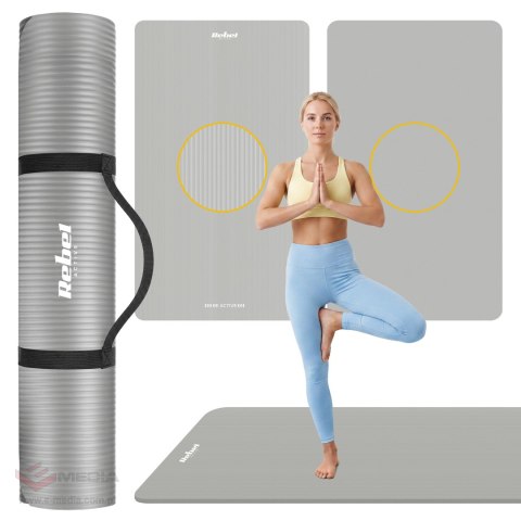 Mata gimnastyczna do ćwiczeń joga, pilates, fitness, 190x115cm, grubość 2cm, materiał NBR, szara, REBEL ACTIVE