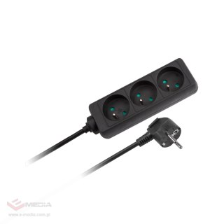 Przedłużacz 3 gniazda 3m typu francuskiego bez przełącznika (3x1,5mm) Rebel czarny