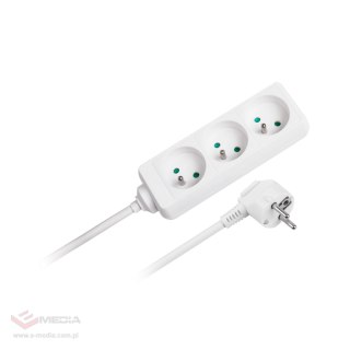 Przedłużacz 3 gniazda 5m typu francuskiego bez przełącznika (3x1,5mm) Rebel biały