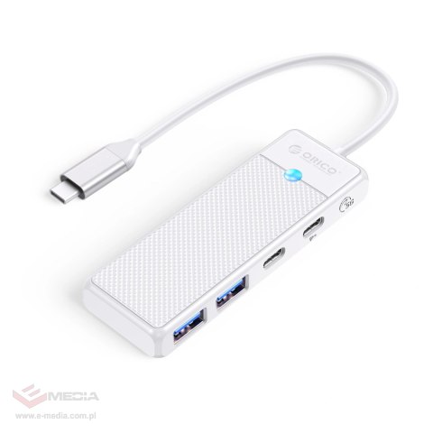 Hub USB Orico PAPW2AC-C3 4-portowy 2x USB-A 3.0 1x USB-C 3.0 z ładowaniem USB-C PD 100 W 0,15 m - biały