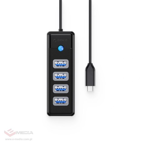 Hub USB Orico PW4U-C3 4-portowy USB-A 3.0 1m - czarny