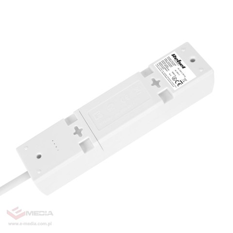 Przedłużacz 3 gniazda 2m typu francuskiego z przełącznikiem (3x1,5mm) Rebel biały