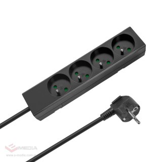 Przedłużacz 4 gniazda 2m typu francuskiego bez przełącznika (3x1,5mm) Rebel czarny