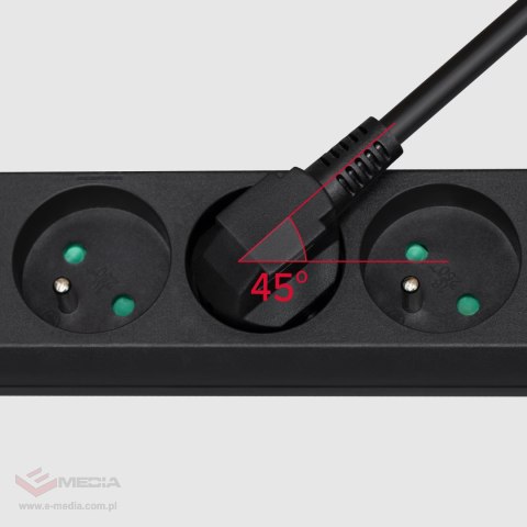 Przedłużacz 4 gniazda 2m typu francuskiego bez przełącznika (3x1,5mm) Rebel czarny