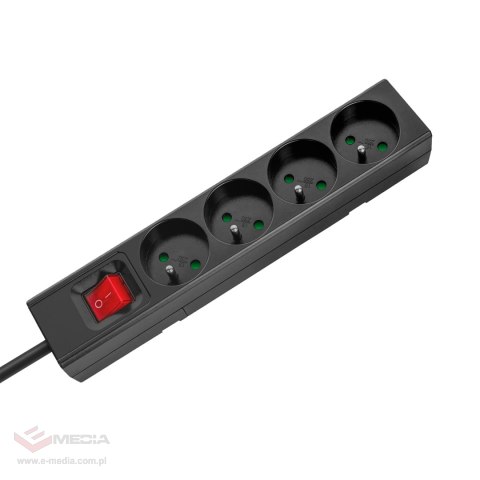 Przedłużacz 4 gniazda 2m typu francuskiego z przełącznikiem (3x1,5mm) Rebel czarny