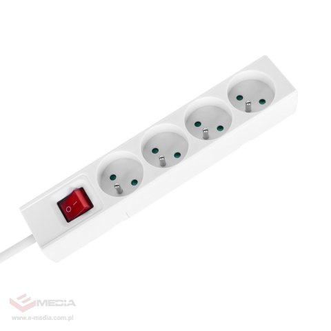 Przedłużacz 4 gniazda 3m typu francuskiego z przełącznikiem (3x1,5mm) Rebel biały