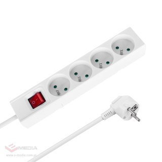 Przedłużacz 4 gniazda 5m typu francuskiego z przełącznikiem (3x1,5mm) Rebel biały