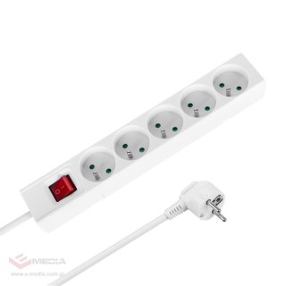 Przedłużacz 5 gniazd 2m typu francuskiego z przełącznikiem (3x1,5mm) Rebel biały