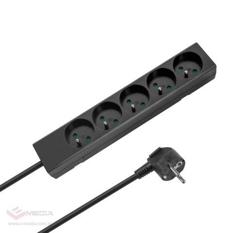 Przedłużacz 5 gniazd 5m typu francuskiego bez przełącznika (3x1,5mm) Rebel czarny
