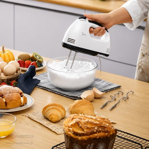 168x Robot Kuchenny Mikser Ręczny Mocny z Stalową Misą 7 Prędkości 100W Końcówki