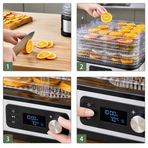 56x Suszarka Spożywcza do Grzybów Warzyw Owoców Pojemna Timer 5 Półek LCD