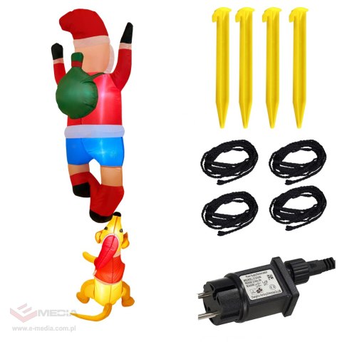 Dmuchany Święty Mikołaj z Reniferm 1,8m Ozdoba Świąteczna Podświetlenie Led