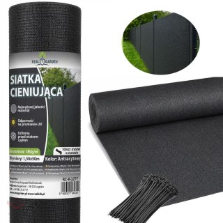 Siatka Cieniująca Maskująca 1,5x50m 95% Osłona na Ogrodzenie 180g + 100 Opasek