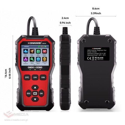 Miernik diagnostyczny, skaner OBD2 Konnwei KW340