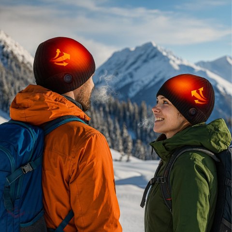 Czapka Grzewcza Beanie Ogrzewana Zimowa Ciepła Elektryczna + Powerbank