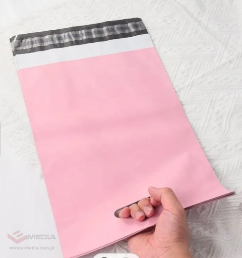 FOLIOPAKI KURIERSKIE RÓŻOWE Z RĄCZKĄ 260x350+70 50szt