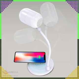 Lampka Biurkowa Nocna Ładowarka Indukcyjna Głośnik Bluetooth Szkolna Nauka