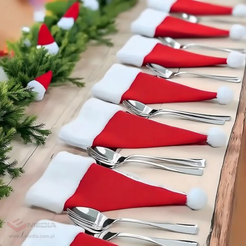 12x Etui na Sztućce Świąteczne Pokrowce Pokrowiec na Święta Czapka Mikołaj