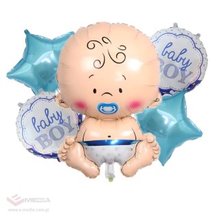 Balony na Baby Shower Bobas Chłopiec Baby Boy Zestaw 5 szt Gwiazdki Balon