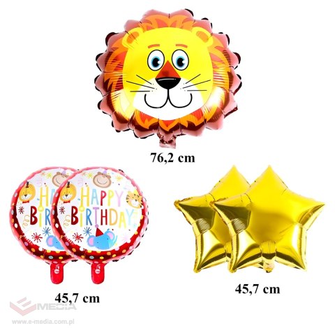 Zestaw Balonów Urodzinowych Lew Zwierzęta na Urodziny Przyjęcia 5 szt