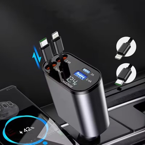 Ładowarka Samochodowa USB C IOS Przegub Zwijak 100W Szybkie Ładowanie 80 cm
