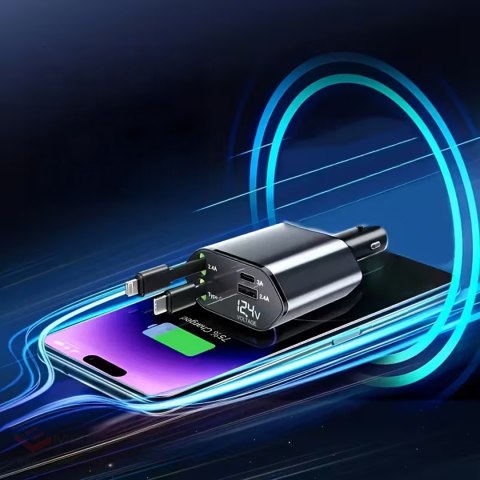 Ładowarka Samochodowa USB C IOS Przegub Zwijak 100W Szybkie Ładowanie 80 cm