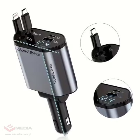 Ładowarka Samochodowa USB C IOS Przegub Zwijak 100W Szybkie Ładowanie 80 cm