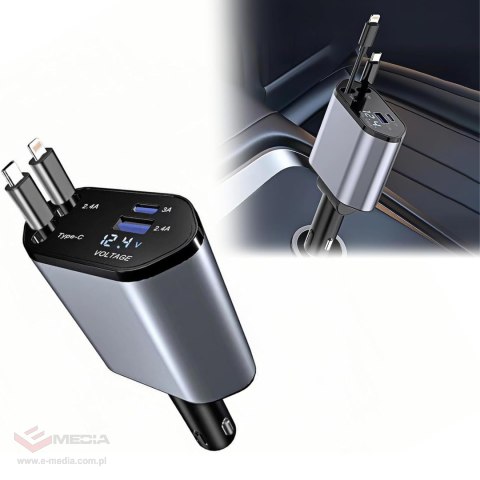 Ładowarka Samochodowa USB C IOS Przegub Zwijak 100W Szybkie Ładowanie 80 cm