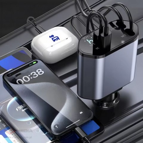Ładowarka Samochodowa USB C IOS Przegub Zwijak 100W Szybkie Ładowanie 80 cm