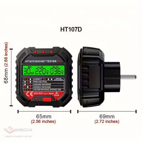 Tester Napięcia Gniazd Sieciowych Elektrycznych Gniazdek Kontaktów LCD RCD