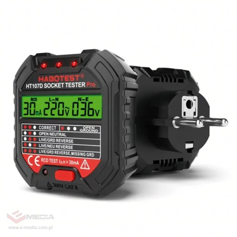 Tester Napięcia Gniazd Sieciowych Elektrycznych Gniazdek Kontaktów LCD RCD