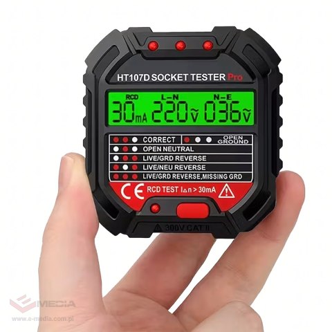 Tester Napięcia Gniazd Sieciowych Elektrycznych Gniazdek Kontaktów LCD RCD