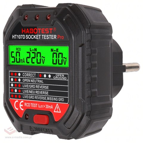 Tester Napięcia Gniazd Sieciowych Elektrycznych Gniazdek Kontaktów LCD RCD