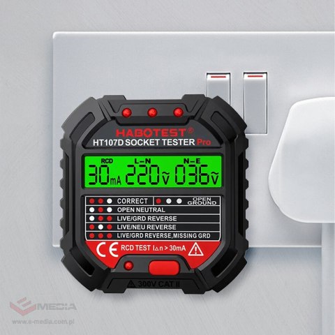 Tester Napięcia Gniazd Sieciowych Elektrycznych Gniazdek Kontaktów LCD RCD