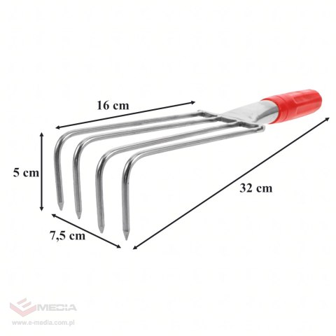 Grabki Ogrodowe Ogrodnicze Metalowe Pazurki do Grabienia Spulchniania 4 Zębne 32 cm