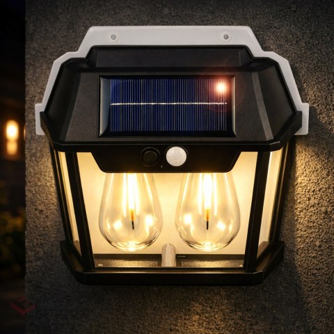 Lampa Solarna Led Podwójna Kinkiet Ogrodowy Elewacyjny z Czujnikiem Ruchu
