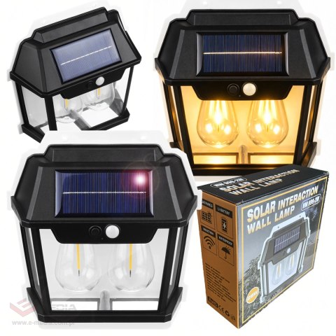 Lampa Solarna Led Podwójna Kinkiet Ogrodowy Elewacyjny z Czujnikiem Ruchu