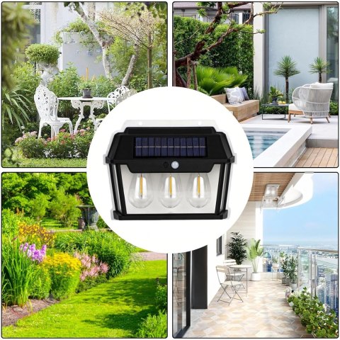 Lampa Solarna Led Potrójna Kinkiet Ogrodowy Elewacyjny z Czujnikiem Ruchu