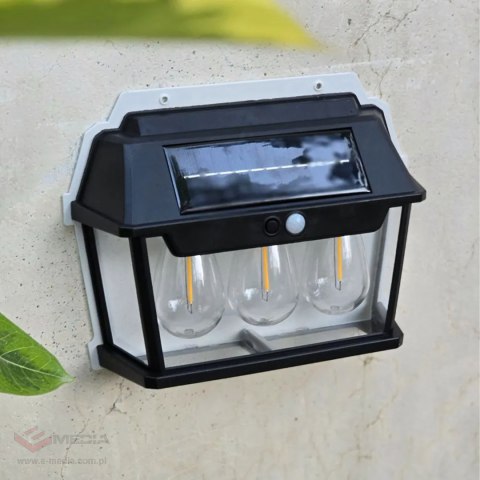 Lampa Solarna Led Potrójna Kinkiet Ogrodowy Elewacyjny z Czujnikiem Ruchu