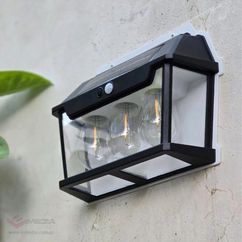 Lampa Solarna Led Potrójna Kinkiet Ogrodowy Elewacyjny z Czujnikiem Ruchu