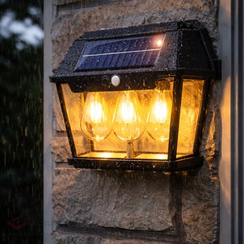 Lampa Solarna Led Potrójna Kinkiet Ogrodowy Elewacyjny z Czujnikiem Ruchu