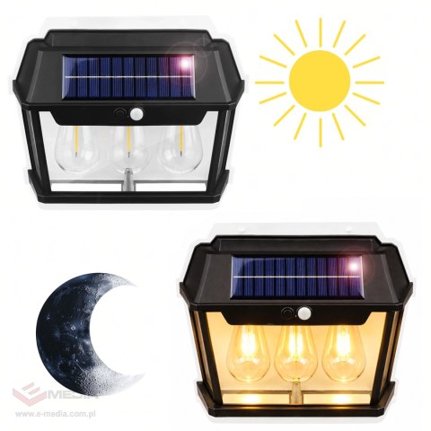 Lampa Solarna Led Potrójna Kinkiet Ogrodowy Elewacyjny z Czujnikiem Ruchu