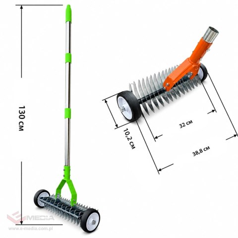 192x Aerator Wertykulator Ręczny na Kółkach Obrotowy Wahadłowy do Trawnika + Rękawice