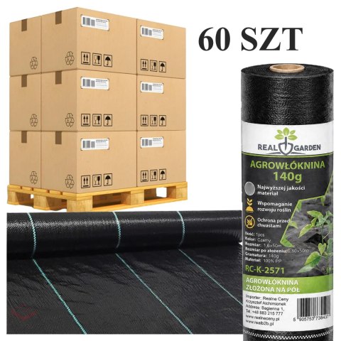 60x Agrowłóknina 140G 1,6x50m Czarna UV Agrotkanina Mata Antychwastowa