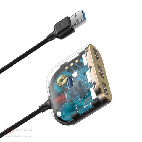 HUB Baseus Square USB-A do 1x USB-A 3.2 Gen 1 / 3x USB 2.0 z kablem 1m - czarny
