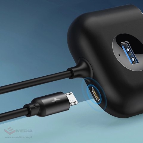 HUB Baseus Square USB-A do 1x USB-A 3.2 Gen 1 / 3x USB 2.0 z kablem 1m - czarny
